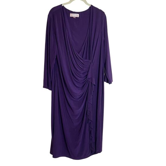 Kasper Womens Dress XL Purple Draped Ruched Sheath Midi 3/4 Sleeve Elegant Party - Picture 1 of 7